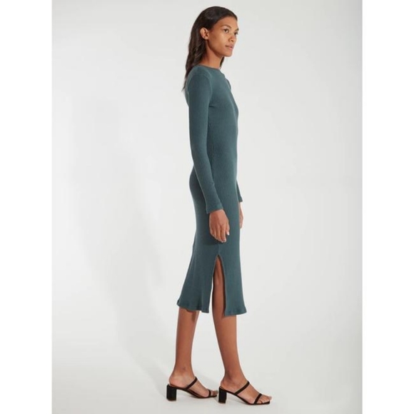 Billie the Label Hunter Greening Sleeve Side Slit Wilma Rib Knit Midi Dress EUC - Picture 3 of 5